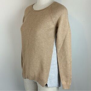 Loft Women's Tan and Gray Sweater | Merino Knit Hi Low Comfy Casual Neutral